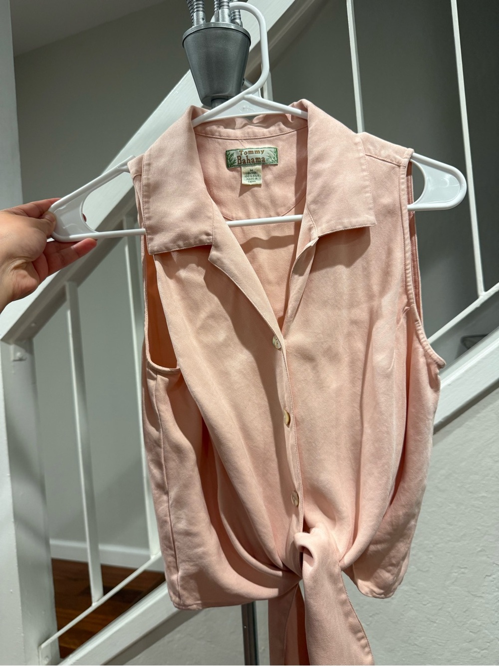 Tommy Bahama Light Pink Sleeveless Tie-Front Button Down Shirt